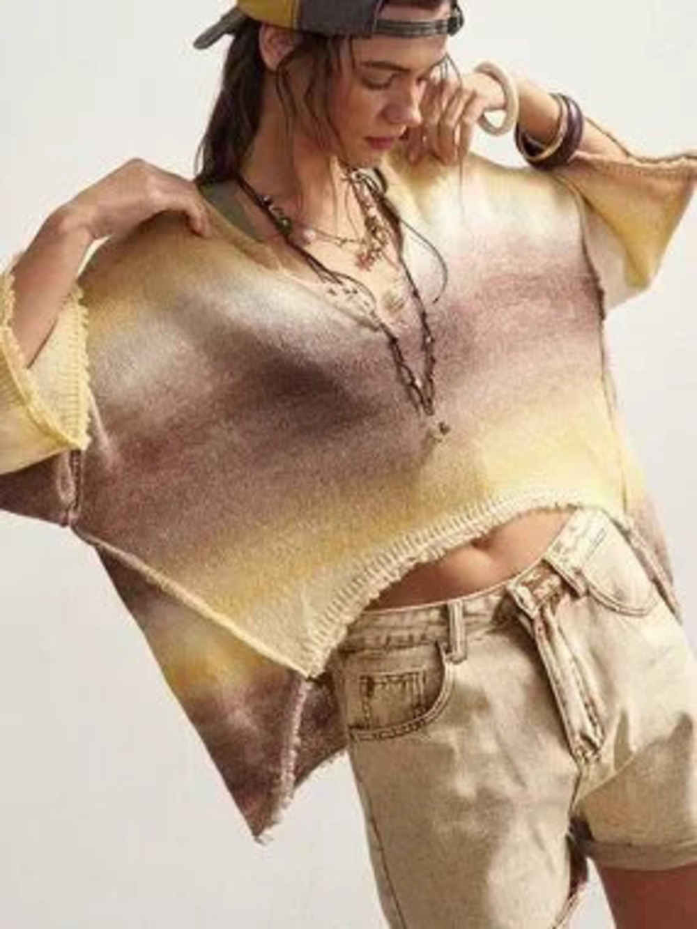 ZARA Multicolor Casual Women's Ombre Distressed Loose Knit Sweater